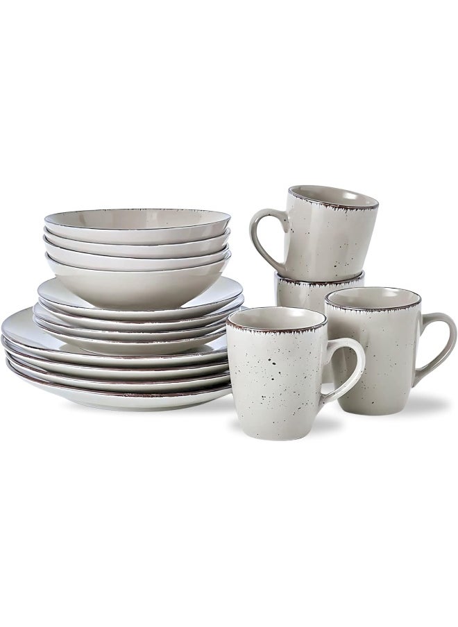 Feelings - 16 Piece Stoneware Dinner Set With 4 X 27 Cm Dinner Plate, 4 X 20 Cm Side Plate, 4 X 15 Cm X 6 Cm Bowls, 4X 415 Ml Mugs , Serves 4 For Everyday Use, Cream White - Image 1
