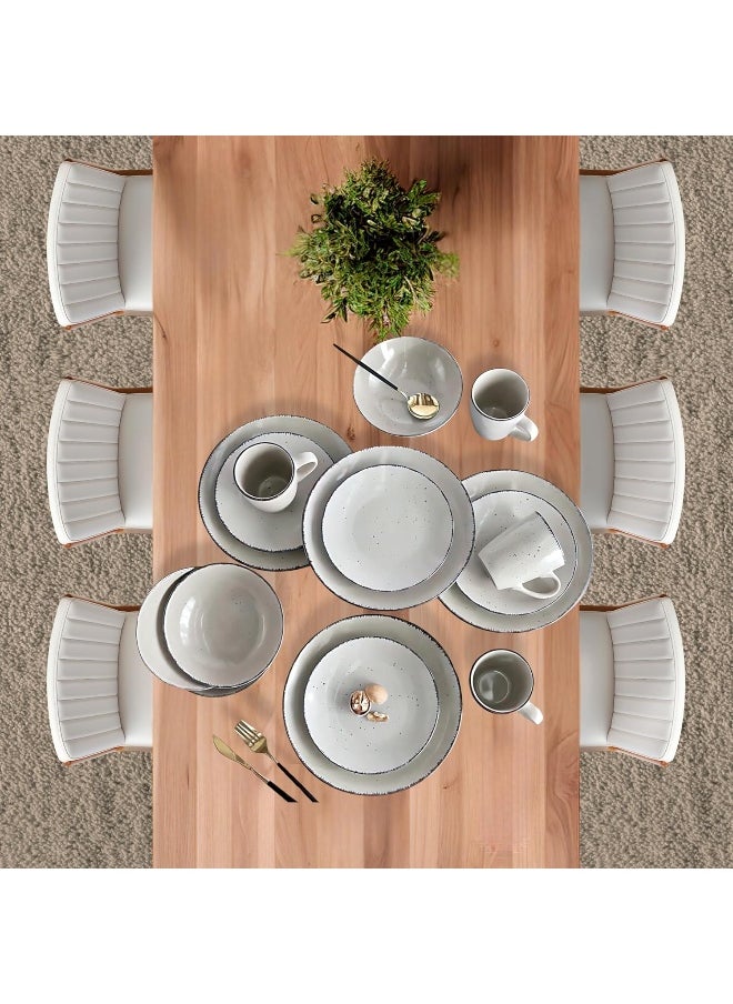 Feelings - 16 Piece Stoneware Dinner Set With 4 X 27 Cm Dinner Plate, 4 X 20 Cm Side Plate, 4 X 15 Cm X 6 Cm Bowls, 4X 415 Ml Mugs , Serves 4 For Everyday Use, Cream White - Image 1