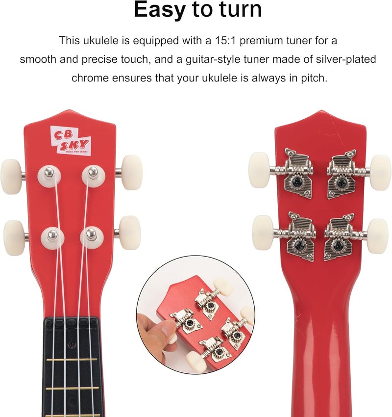 CB SKY Soprano Ukulele 21"/53cm beginners, students kids guitar (Red) - Image 3