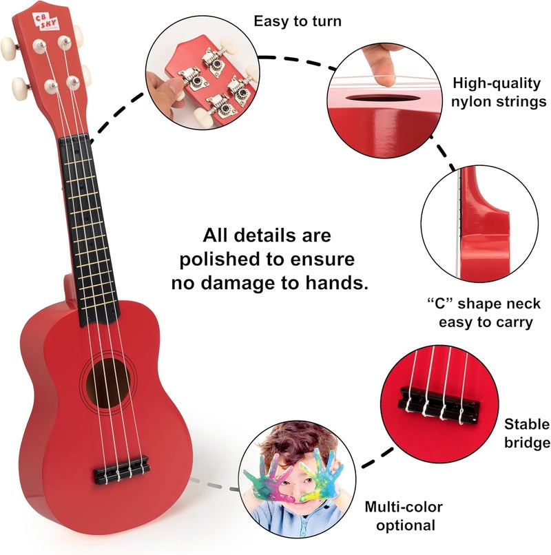 CB SKY Soprano Ukulele 21"/53cm beginners, students kids guitar (Red) - Image 2