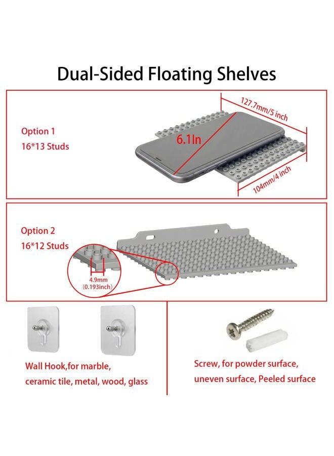 TERDEWE (12 Pack) Grey Dual-Sided Floating Shelves for Wall Compatible with Lego Building Bricks,16x13 Studs for Display and Protect Completed Legos Projects,Display Shelves for Room Decor - Image 5
