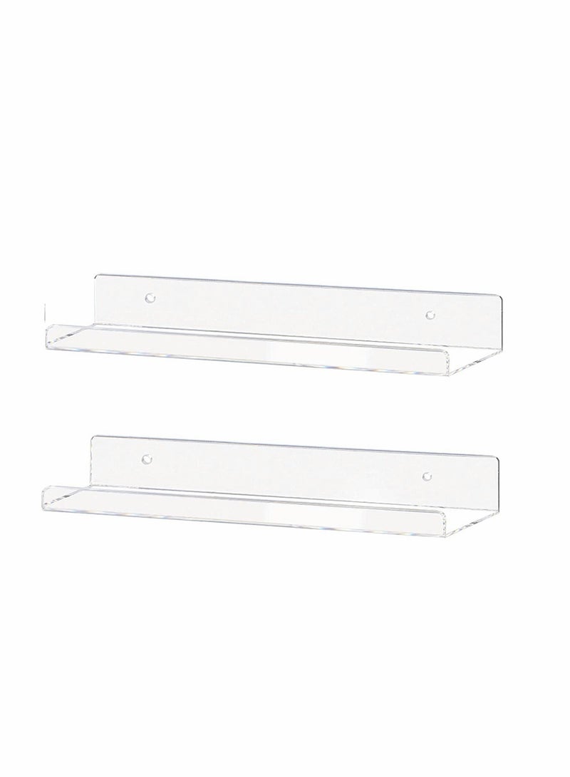 2 Pack Clear Acrylic Shelf Invisible Floating Wall Ledge Bookshelf Organizer, Book Display Shelves Wall Mounted 15 Inch - Image 1