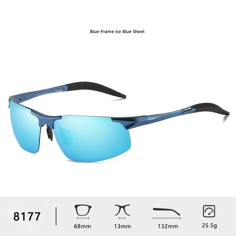 GUSHE Aluminum-Magnesium Alloy Polarized Sports Sunglasses for Men - UV400 Protection - Blue Frame Ice Blue Lens