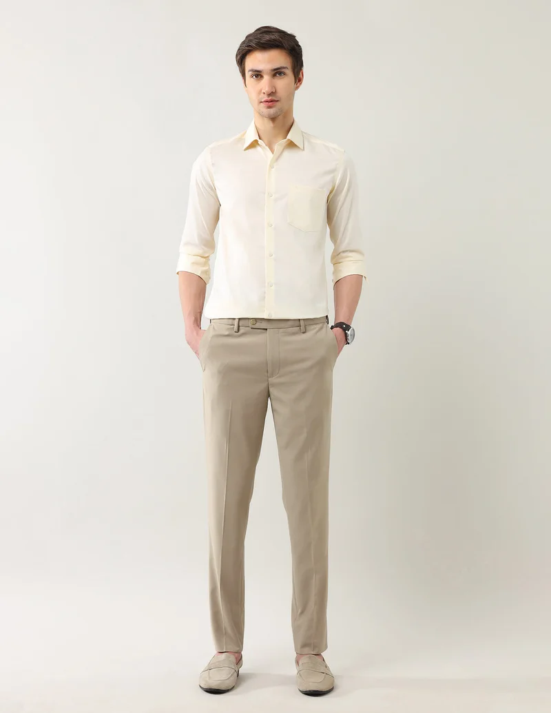 Arrow Light Khaki Slim Fit Solid Spring Sorbet Trousers for Men | Best Price UAE