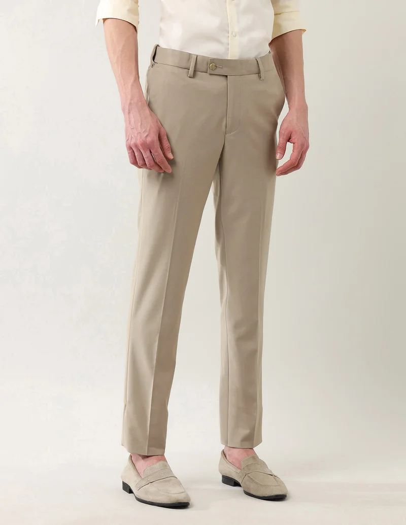 Arrow Light Khaki Slim Fit Solid Spring Sorbet Trousers for Men | Best Price UAE