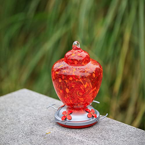 REZIPO Hummingbird Feeder with Perch - Hand Blown Glass - Red - 38 Fluid Ounces Hummingbird Nectar Capacity Include Hanging Wires and Moat Hook - Image 2