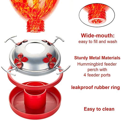 REZIPO Hummingbird Feeder with Perch - Hand Blown Glass - Red - 38 Fluid Ounces Hummingbird Nectar Capacity Include Hanging Wires and Moat Hook - Image 5