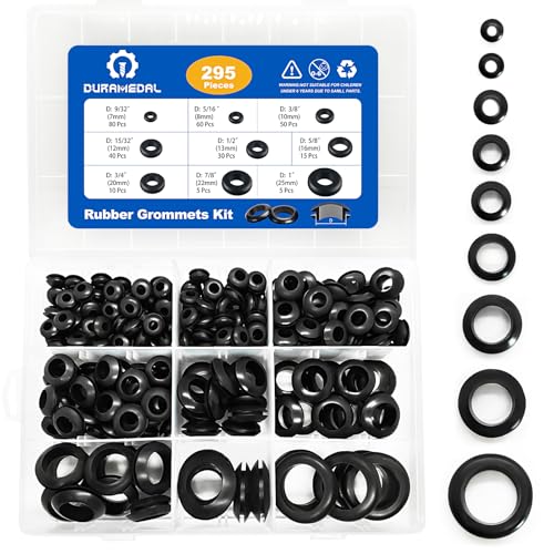 Duramedal Rubber Grommet Kit 295 PCS 9 Sizes Hole Plug Rubber Grommets for Wiring- 9 Standard Sizes (9/32",5/16",3/8",15/32",1/2",5/8",3/4",7/8",1") - Image 1