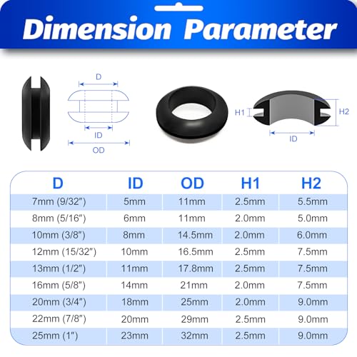 Duramedal Rubber Grommet Kit 295 PCS 9 Sizes Hole Plug Rubber Grommets for Wiring- 9 Standard Sizes (9/32",5/16",3/8",15/32",1/2",5/8",3/4",7/8",1") - Image 4