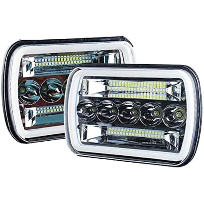 AMUNIESUN زوج من المصابيح الأمامية LED فائقة السطوع 7 × 6 5 × 7 6052 6054 H5054 H6054 شعاع منخفض محكم هالة بيضاء كهرمانية مناسبة لسيارات جيب Tj Jk Cherokee Xj Yj Pickup Dodge Ram Ford Chevy Chevrolet Express Nissan - Image 1