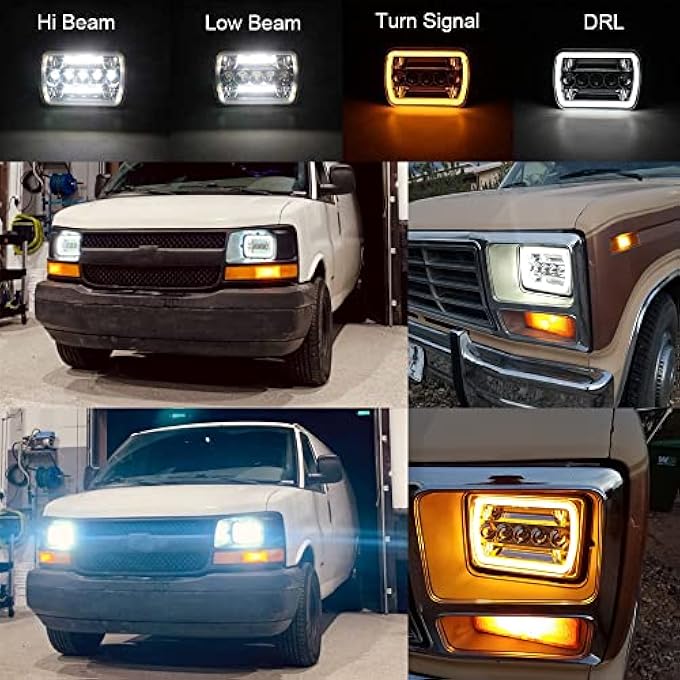 AMUNIESUN زوج من المصابيح الأمامية LED فائقة السطوع 7 × 6 5 × 7 6052 6054 H5054 H6054 شعاع منخفض محكم هالة بيضاء كهرمانية مناسبة لسيارات جيب Tj Jk Cherokee Xj Yj Pickup Dodge Ram Ford Chevy Chevrolet Express Nissan - Image 3