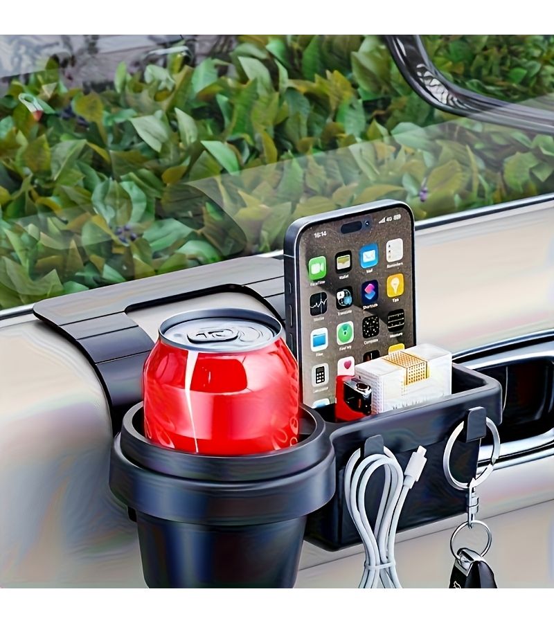 Black 1 Car Door Side Organizer Multi Functional Hanging Storage Box With Cup Holder Phone Slot And Card Pocket Durable Plastic Car Accessory For Most Car Models Essential For Road Trips - Image 5