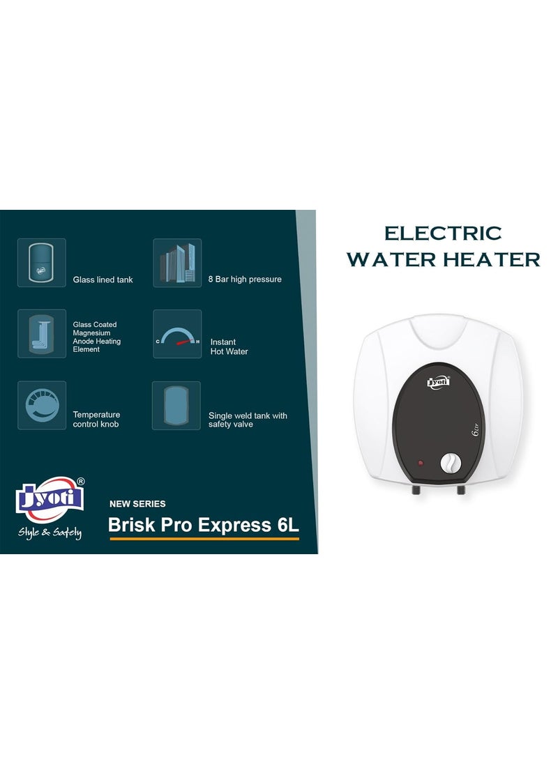 JYOTI Jyoti Brisk Pro Express 6Ltr Storage 5 Star Electric Geyser 3kw Capacity Glass Lined Tank 8 bar High Pressure Suitable for High Raise Building  - Image 3