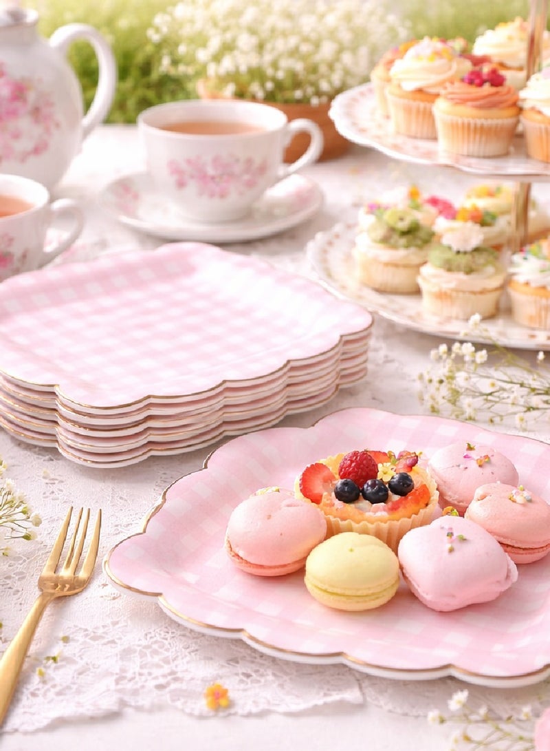 ThePartyPopper Pink Checkered 9 Inch Paper Plates Pack of 8 – Disposable Party Plates for Birthday, Baby Shower, Picnic, Tea Party & Pastel Theme Decorations - Image 4
