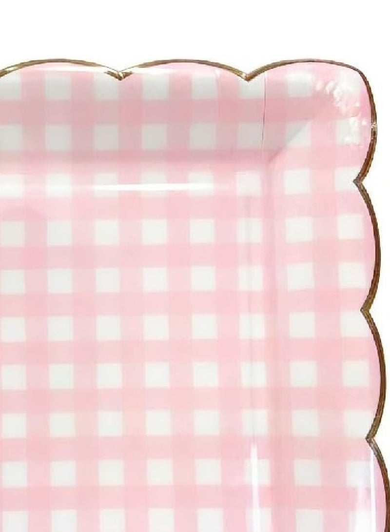 ThePartyPopper Pink Checkered 9 Inch Paper Plates Pack of 8 – Disposable Party Plates for Birthday, Baby Shower, Picnic, Tea Party & Pastel Theme Decorations - Image 5