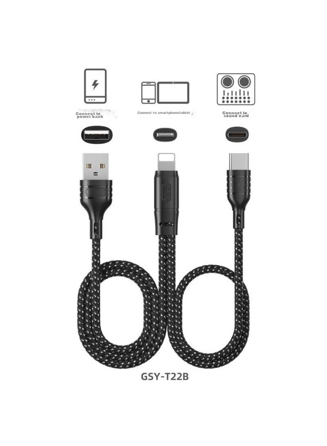 كبل بيانات OTG وكبل شحن بطاقة صوت لأجهزة آبل، كبل USB ثنائي للشحن وبث الصوت، متوافق مع آيفون 14/13/12/11، طول 1.5 متر، لون أسود