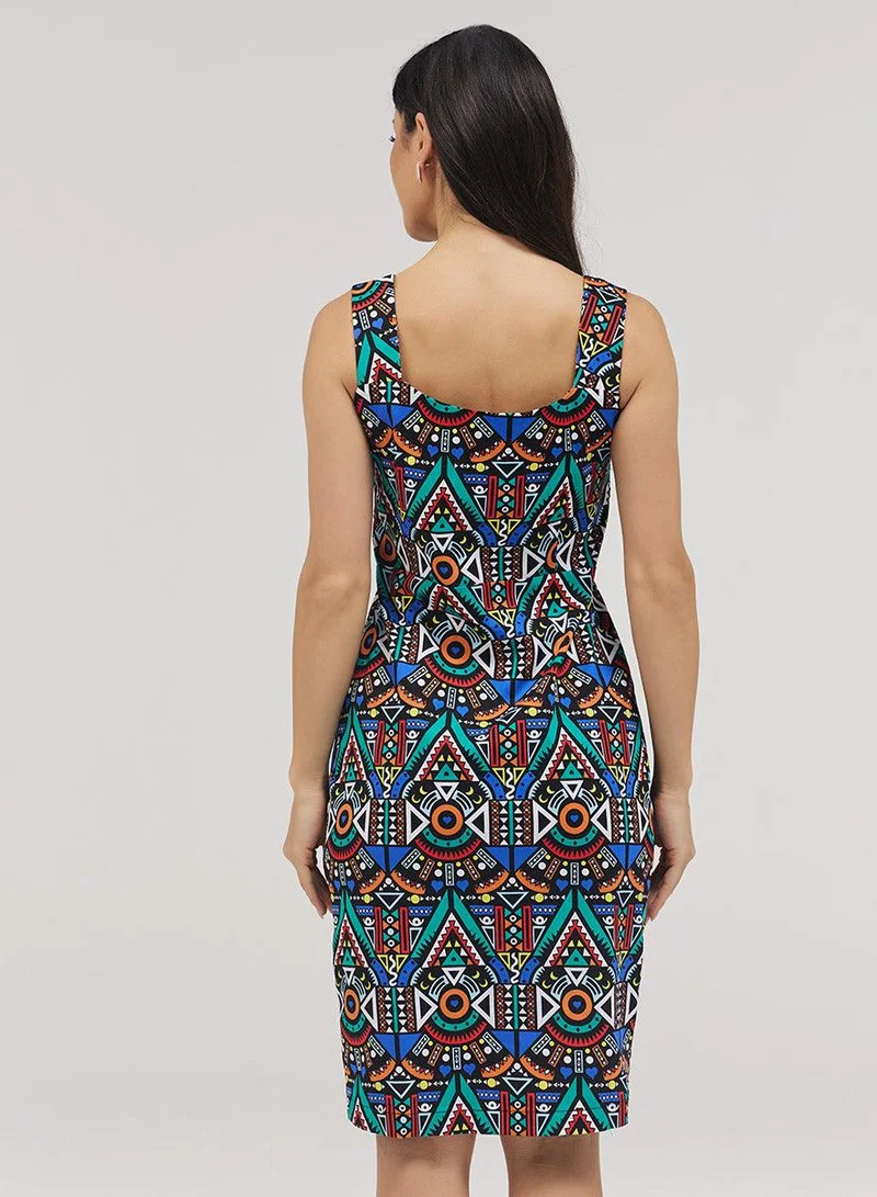 Zigzag Front Buttoned V bra Cut Dress With Thick Straps