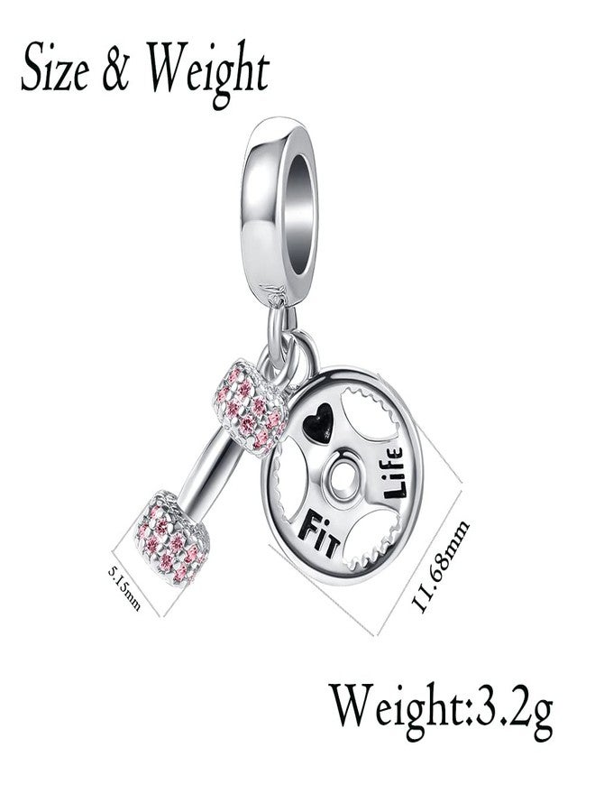 OutstandLong Pink Dumbbell Barllbell Gym Workout Charm for Pandora Bracelets Sports Barbell CZ Bead - Image 4