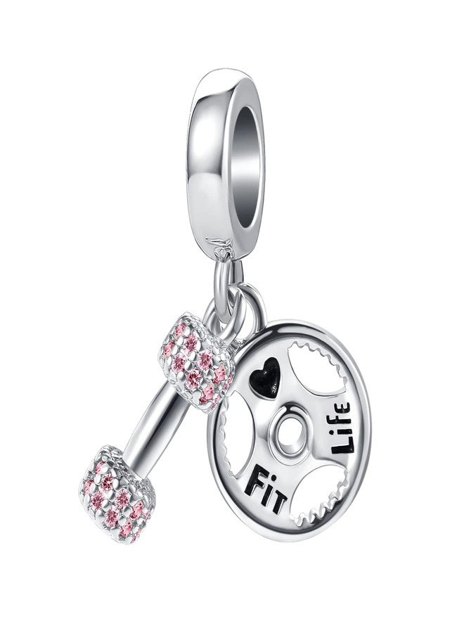 OutstandLong Pink Dumbbell Barllbell Gym Workout Charm for Pandora Bracelets Sports Barbell CZ Bead - Image 1