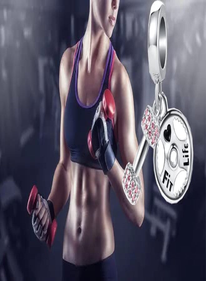 OutstandLong Pink Dumbbell Barllbell Gym Workout Charm for Pandora Bracelets Sports Barbell CZ Bead - Image 5