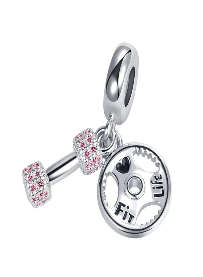 OutstandLong Pink Dumbbell Barllbell Gym Workout Charm for Pandora Bracelets Sports Barbell CZ Bead - Image 3