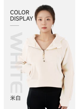 Generic Lulu Autumn/Winter Sweatshirt Cropped With Hoodie Pullover Yoga Sweatshirt Half-zip Fleece Sports Sweatshirt Jacket For Women White hooded 