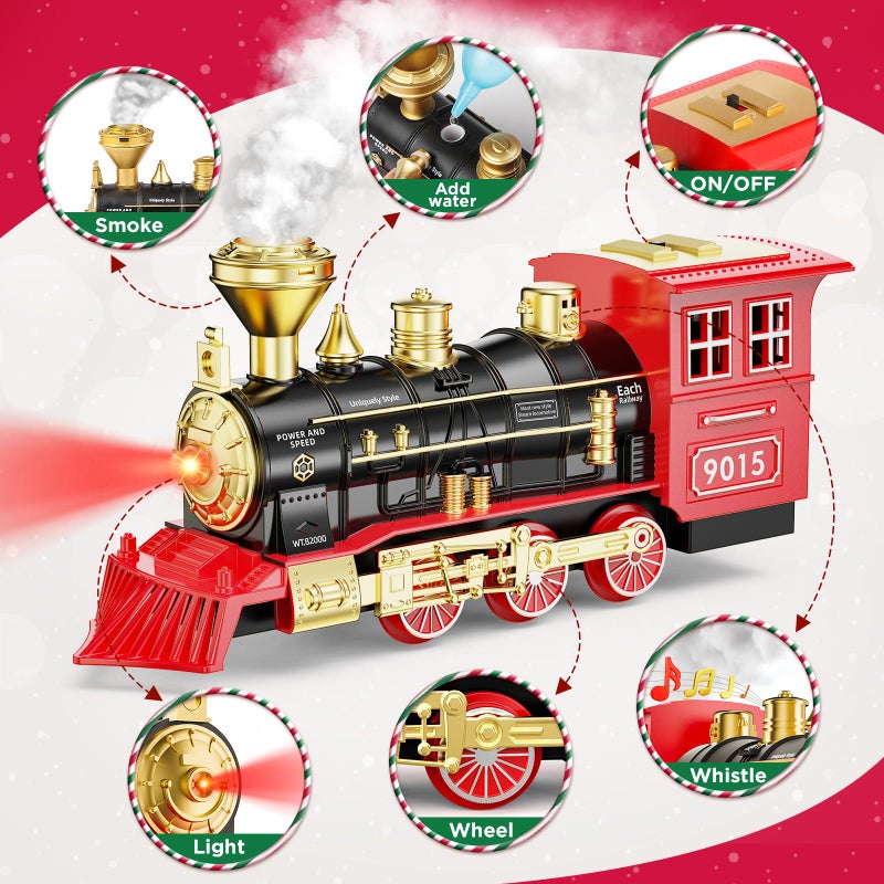 Hot Bee Train Toys Train Steam Locomotive Engine Toy Smoke Lights  Sounds for 3 4 5 6 7 Year Old Kids - Image 3