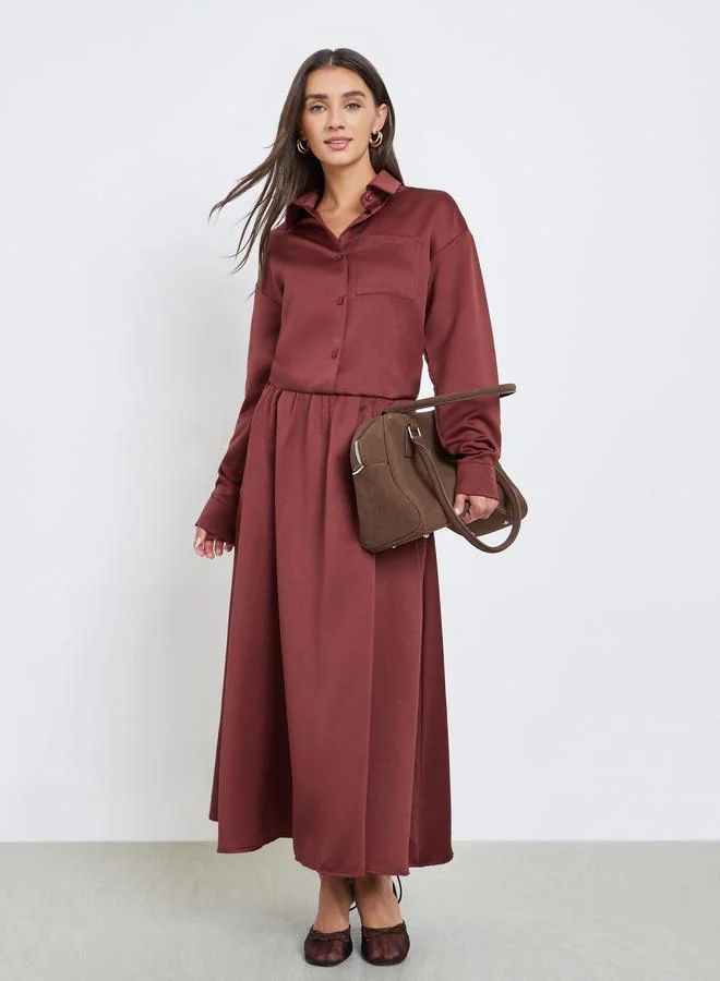 ستايلي طقم قميص سادة مع تنورة طويل