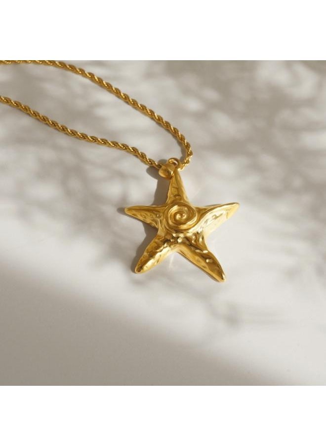 NIBEMINENT Spring And Summer Hot Europe The United States 8k Gold Plated Titanium Steel Starfish Beach Necklace Earrings Suit 