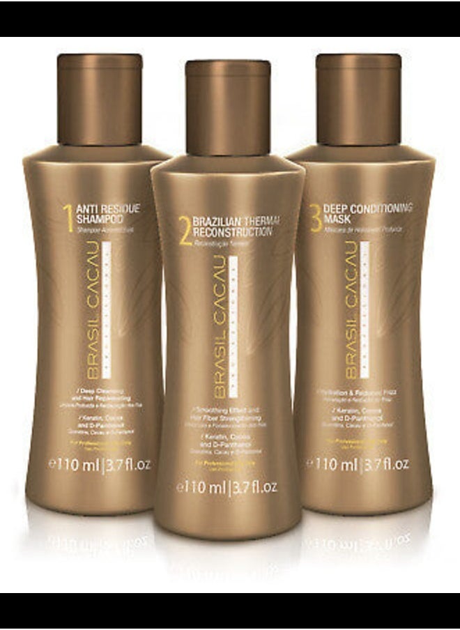 Brasil Cacau Cadiveu Brazilian Thermal Reconstruction Keratin Hair Care Kit, 110mlX3  - Image 2