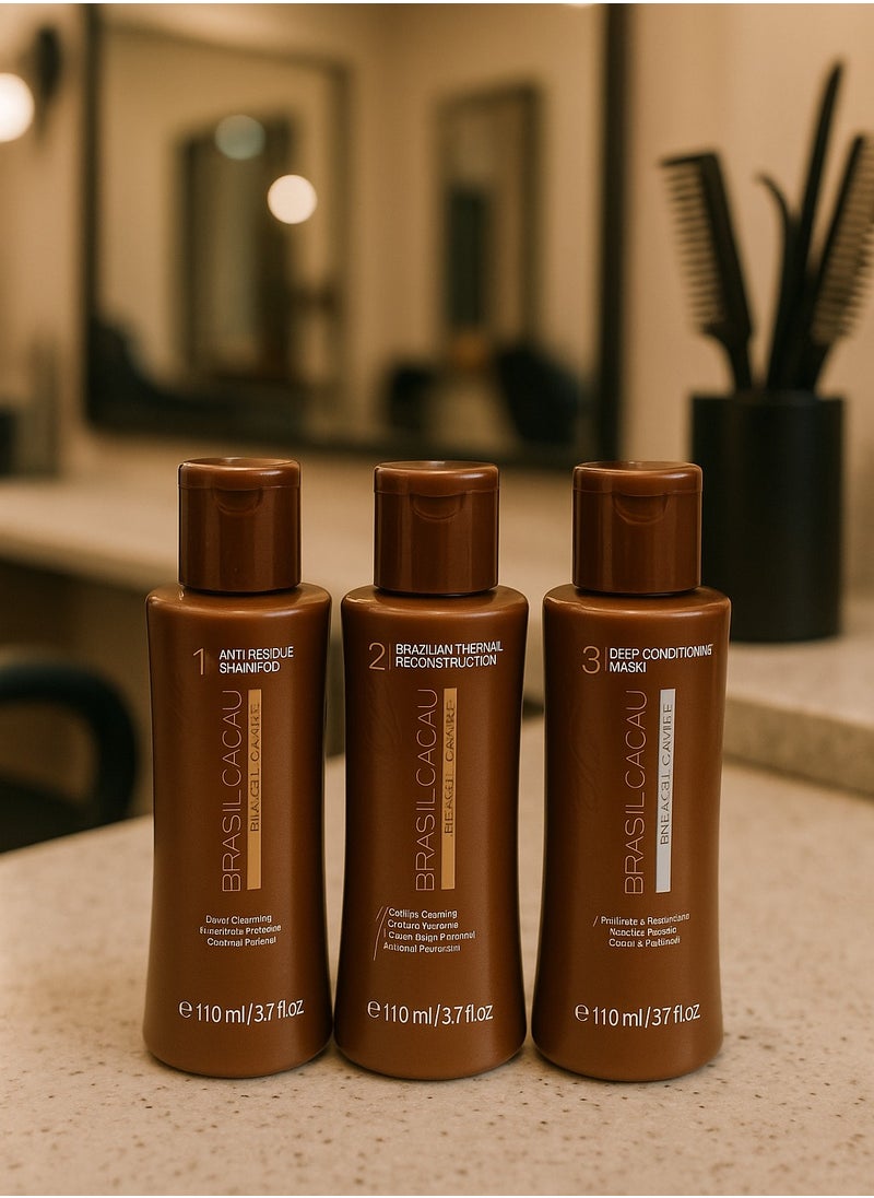 Brasil Cacau Cadiveu Brazilian Thermal Reconstruction Keratin Hair Care Kit, 110mlX3  - Image 3