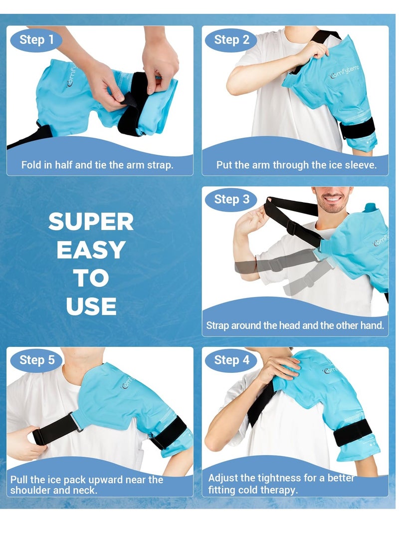 Excefore - Ice Pack for Shoulders, Reusable Gel Cold Compress Shoulder Wraps for Rotator Cuff Injuries, Swelling, Upper Back Pain Relief, Compression Brace for Injuries (Size: XL Shoulder Ice Pack Wrap for Men) - Image 1