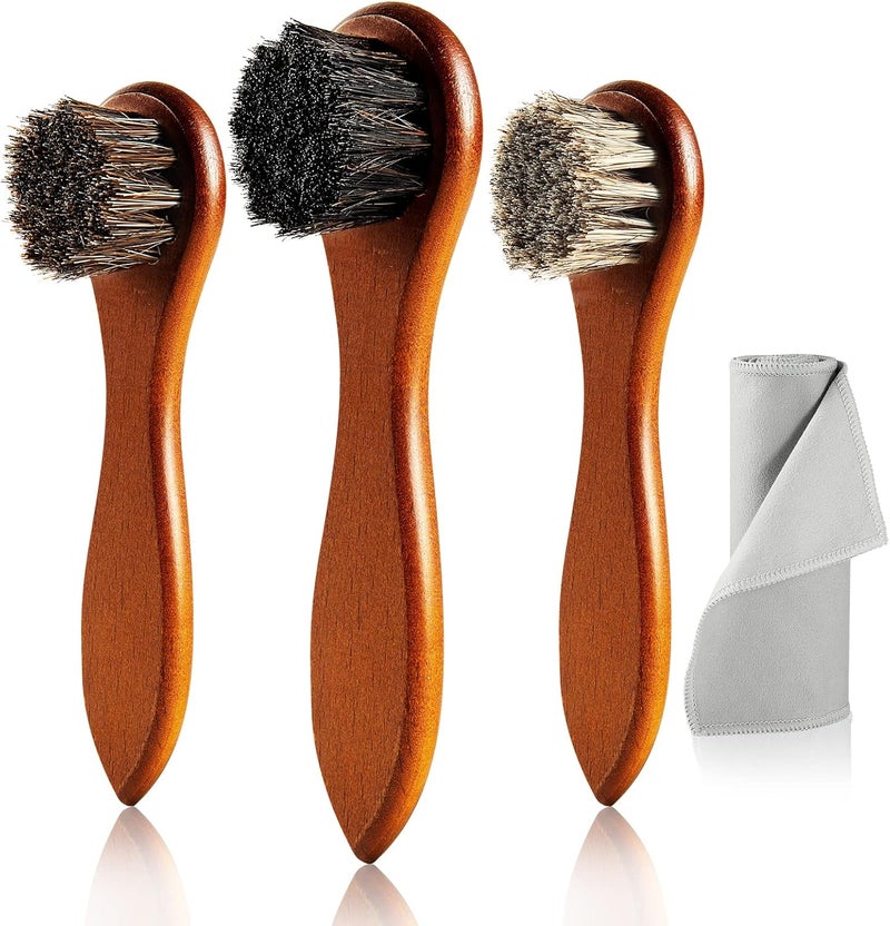 Unekez 4-Piece Horse Hair Shoe Brush Shine Kit with Polishing Cloth - Image 1