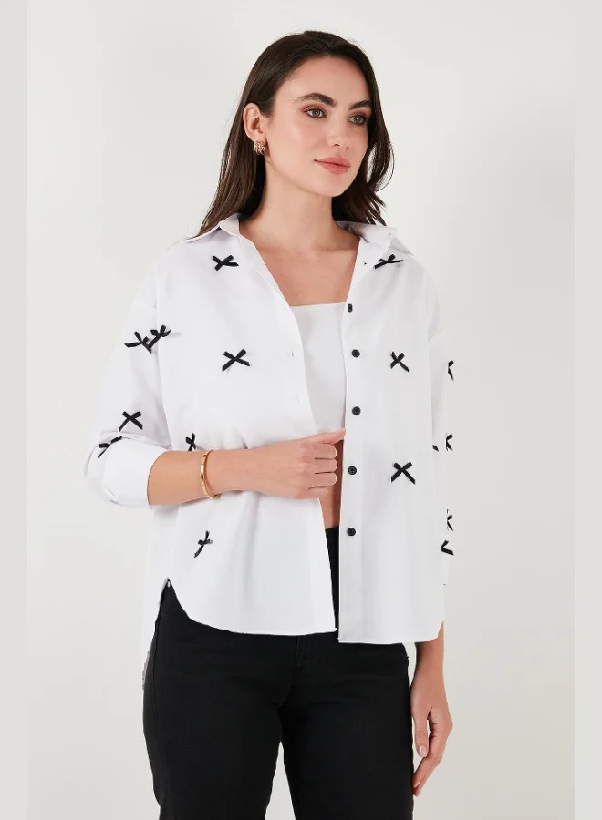 ليلا قميص نسائي قطن مريح بتفاصيل شريط