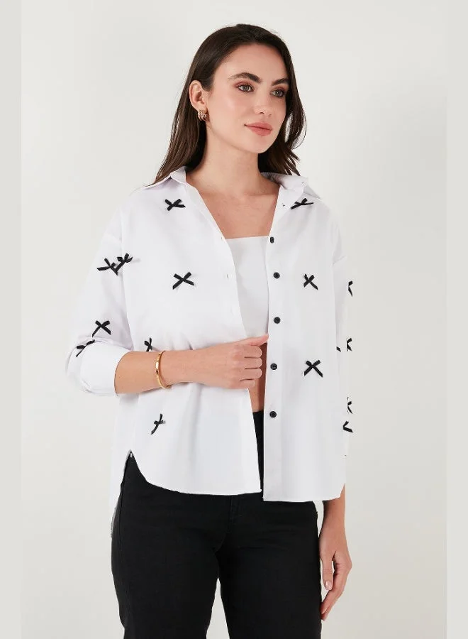 Lela Lela Cotton Blend Regular Fit Ribbon Detailed Shirt Women's SHIRT 6773097