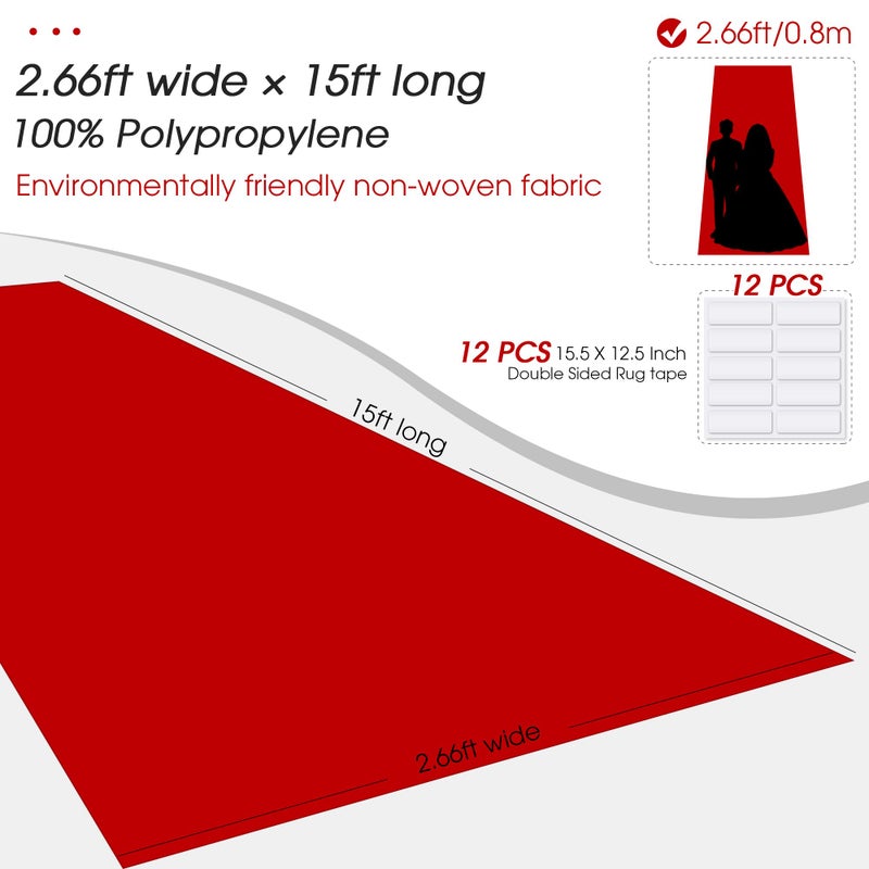 UBCGOTT Red Carpet Runner for Party,140GSM 2.62FTx15FT Carpet Party Decorations Runway Rug for Prom Felt Non-Woven Fabric, Runner Rug for Wedding Ceremony Hollywood Theme Party - Image 3