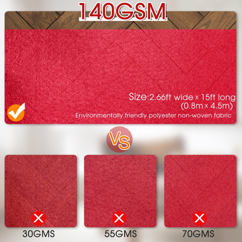 UBCGOTT Red Carpet Runner for Party,140GSM 2.62FTx15FT Carpet Party Decorations Runway Rug for Prom Felt Non-Woven Fabric, Runner Rug for Wedding Ceremony Hollywood Theme Party - Image 2