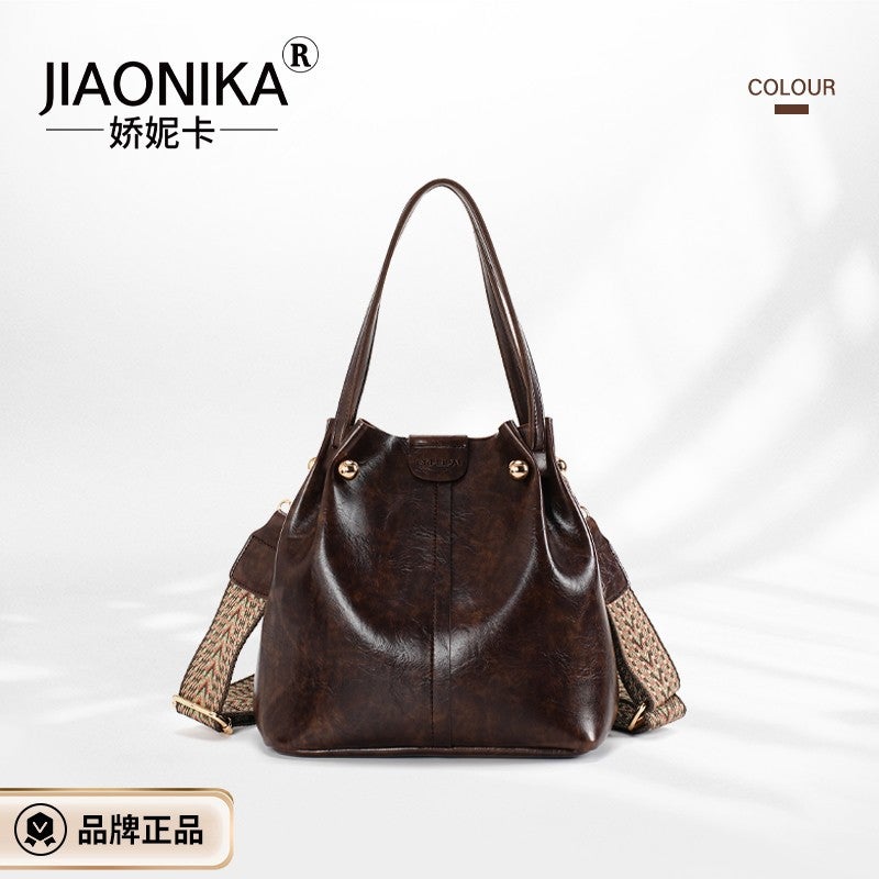 This Year'S Popular Bag Women'S 2024 Casual Simple All-Match Large Capacity Bucket Bag Pleated Shoulder Bag