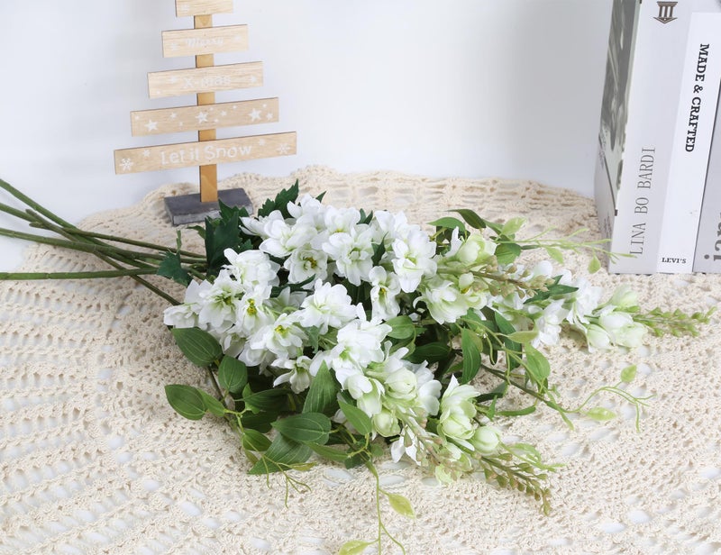 ICBOX 8PCS White Artificial Delphinium Flowers with Clematis Greenery Long Stem Flowers 29.5" Larkspur Artificial Flowers for Wedding Centerpieces Silk Flowers for Home Decor Indoor (White) - Image 4