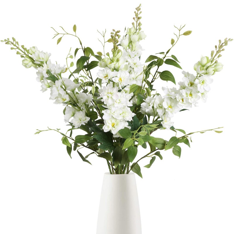 ICBOX 8PCS White Artificial Delphinium Flowers with Clematis Greenery Long Stem Flowers 29.5" Larkspur Artificial Flowers for Wedding Centerpieces Silk Flowers for Home Decor Indoor (White) - Image 1