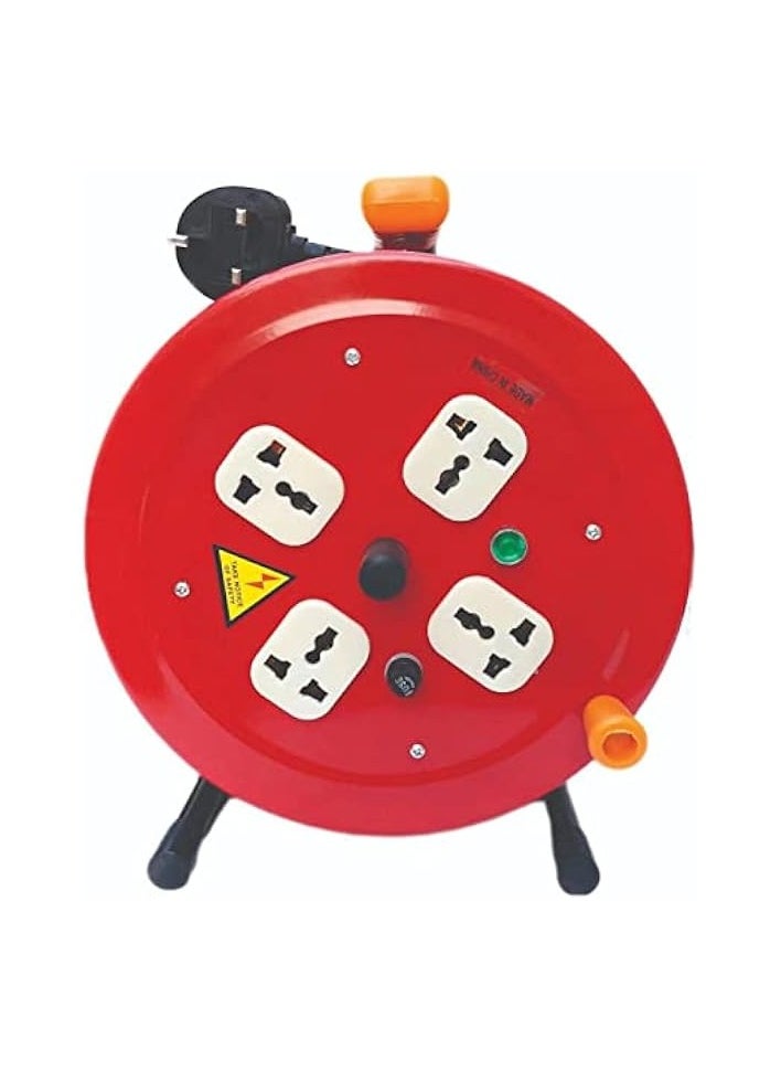 PROMASS - Reel Extension Lead with Four Socket High Visibility Cable Reel Heavy Duty Extension Cable Reel with Handle and Overheating Protection 25M - Image 1