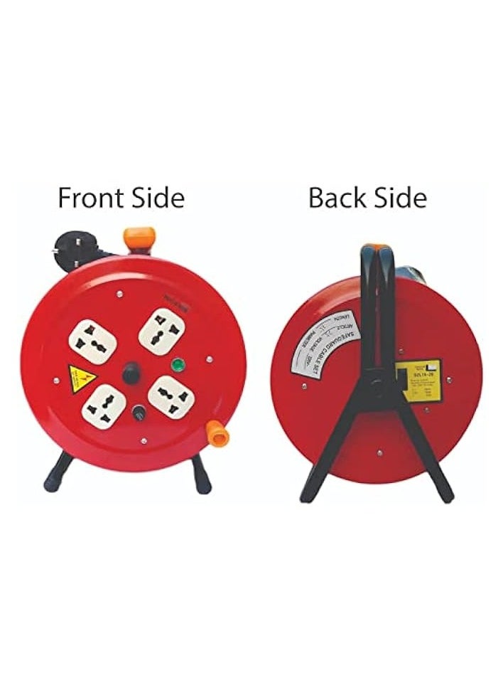 PROMASS - Reel Extension Lead with Four Socket High Visibility Cable Reel Heavy Duty Extension Cable Reel with Handle and Overheating Protection 25M - Image 1