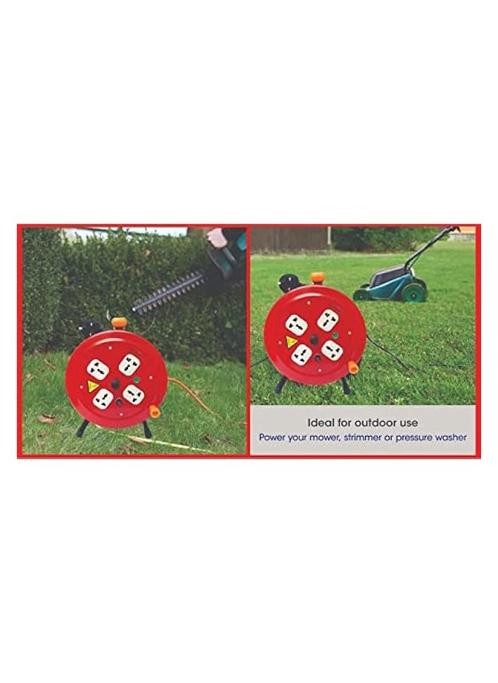 PROMASS - Reel Extension Lead with Four Socket High Visibility Cable Reel Heavy Duty Extension Cable Reel with Handle and Overheating Protection 25M - Image 1