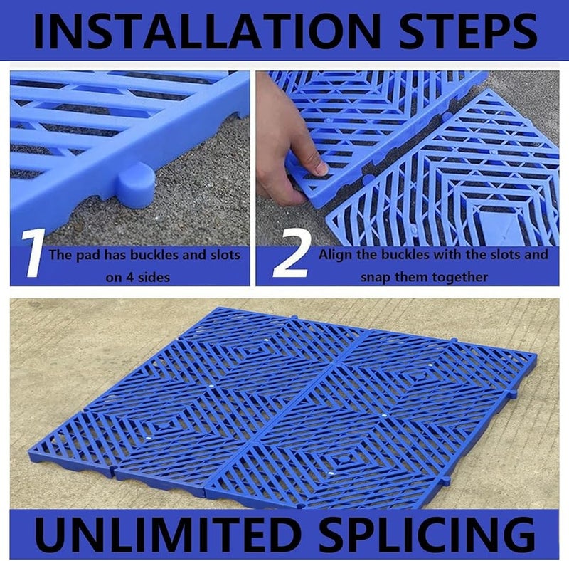 2 قطعة منصة بلاستيكية زرقاء 50x50 سم شبكة تخزين خفيفة الوزن للجراج والمطبخ والطابق السفلي - Image 5