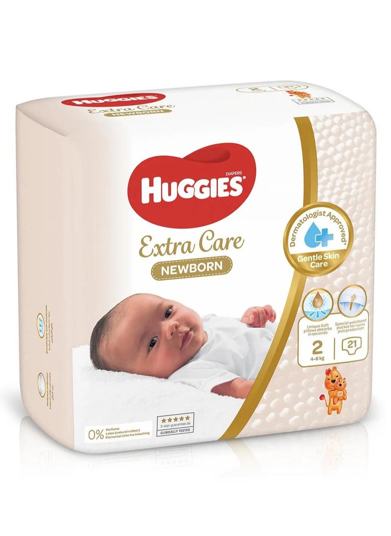 Huggies Extra Care Newborn Size 2 4-6 Kg 21 Diapers  - Image 1