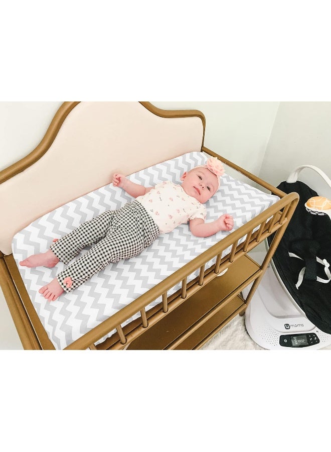 BaeBae Goods BaeBae Goods Changing Pad Cover Set | Cradle Bassinet Sheets/Change Table Covers for Boys & Girls | Super Soft 100% Jersey Knit Cotton | Grey and White | 150 GSM | 3 Pack  - Image 2