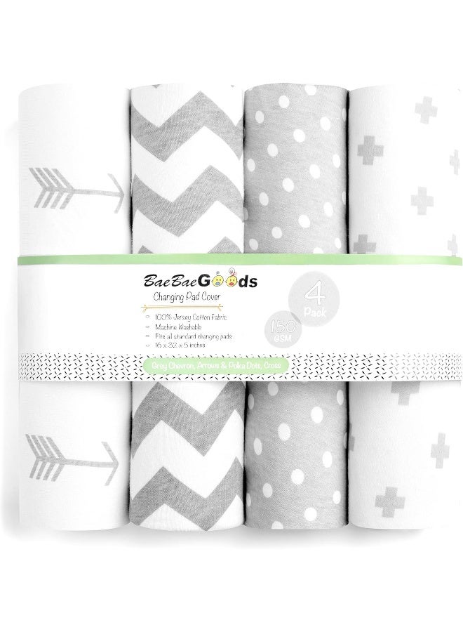 BaeBae Goods BaeBae Goods Changing Pad Cover Set | Cradle Bassinet Sheets/Change Table Covers for Boys & Girls | Super Soft 100% Jersey Knit Cotton | Grey and White | 150 GSM | 3 Pack  - Image 1