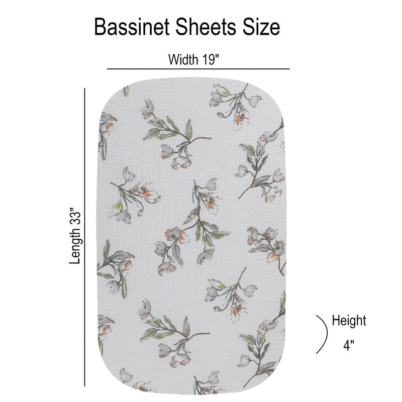 Onacosht Muslin Bassinet Sheets 3 Pack, 100% Cotton Baby Fitted Sheet 33" x 19" Compatible with Mika Micky, KoolaBaby (3 in 1), BabyBond, HARPPA and RICUTON Bedside Bassinet, Green and Botanical - Image 2