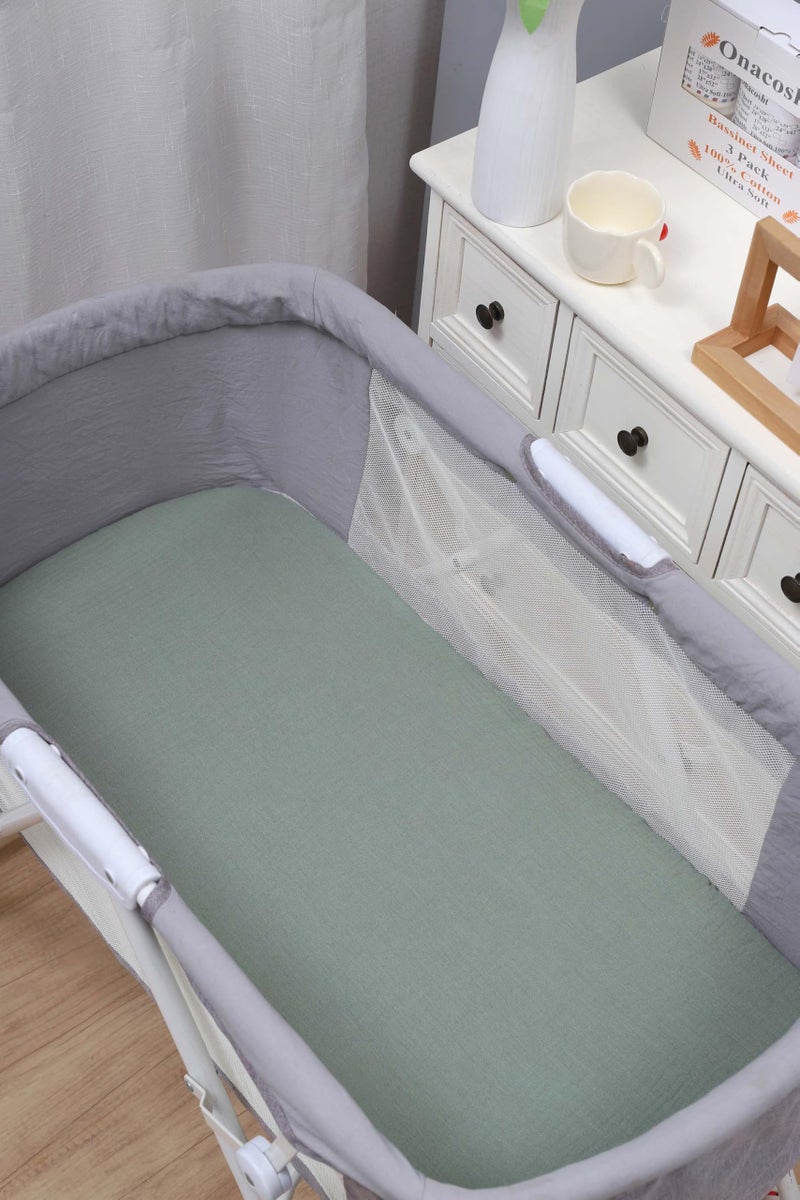 Onacosht Muslin Bassinet Sheets 3 Pack, 100% Cotton Baby Fitted Sheet 33" x 19" Compatible with Mika Micky, KoolaBaby (3 in 1), BabyBond, HARPPA and RICUTON Bedside Bassinet, Green and Botanical - Image 5