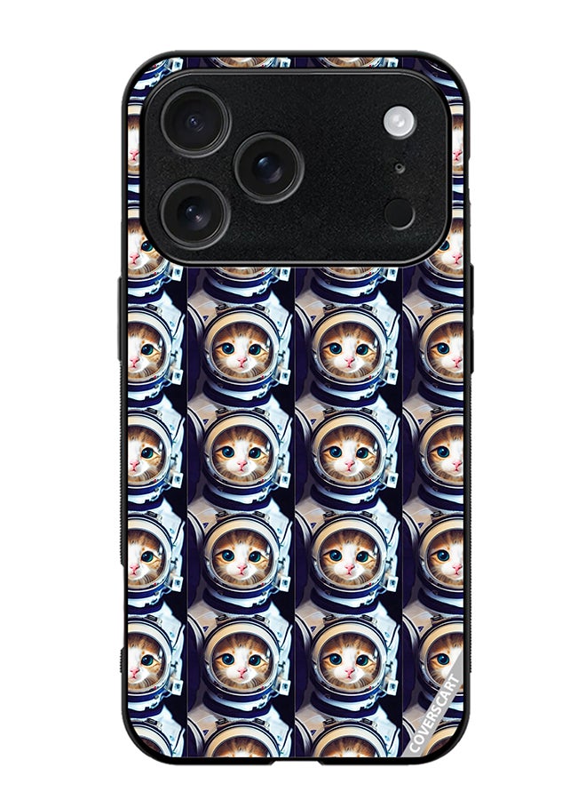 Protective Case Cover For Apple iPhone 17 Pro Max Cat Face Inside Astronauts Helmet Pattern Design Multicolour